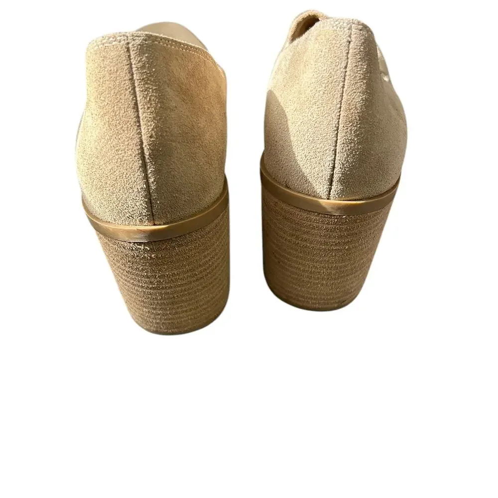 Joie‎ Wevenly Suede Block Heel Loafers Tan Minimalist Square Toe Slip-On Shoes